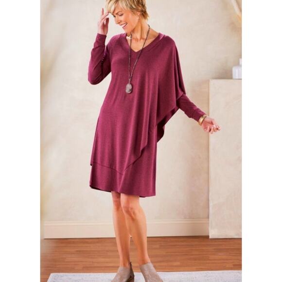 Soft Surroundings Womens Marla Dress PXS Ruby Heather Layered Lagenlook V Neck - Picture 1 of 12